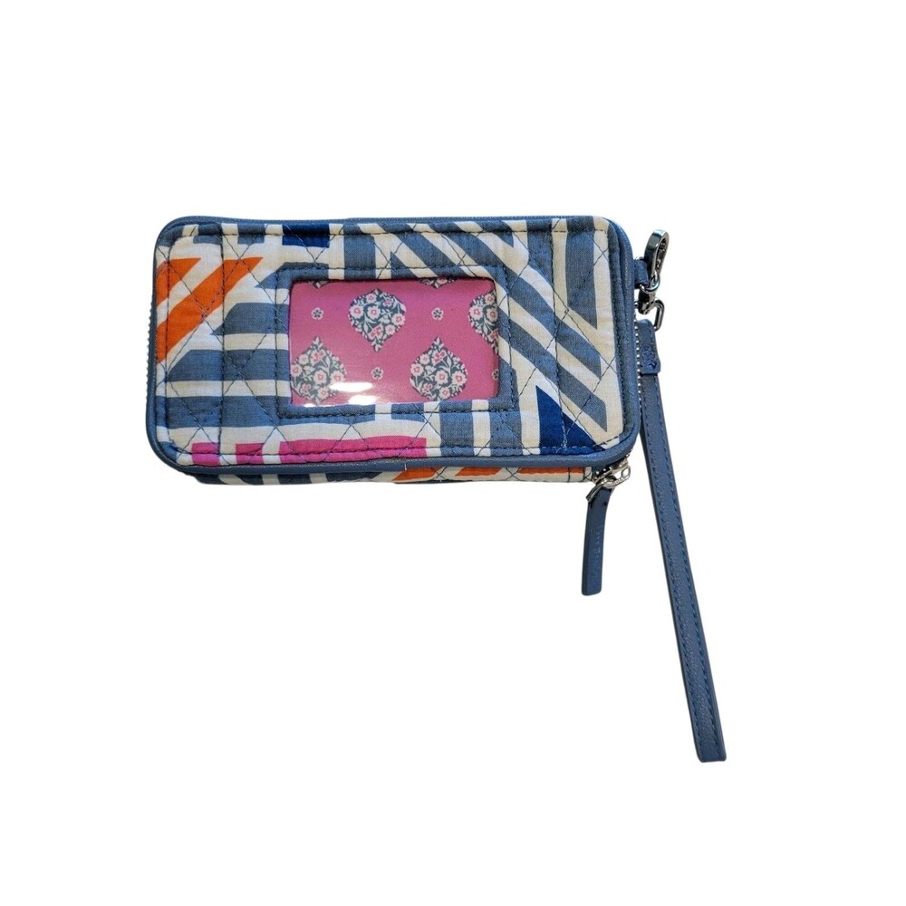 NWOT Vera Bradley Wristlet Wallet Blue/gray Pink Orange Zipper And Snap